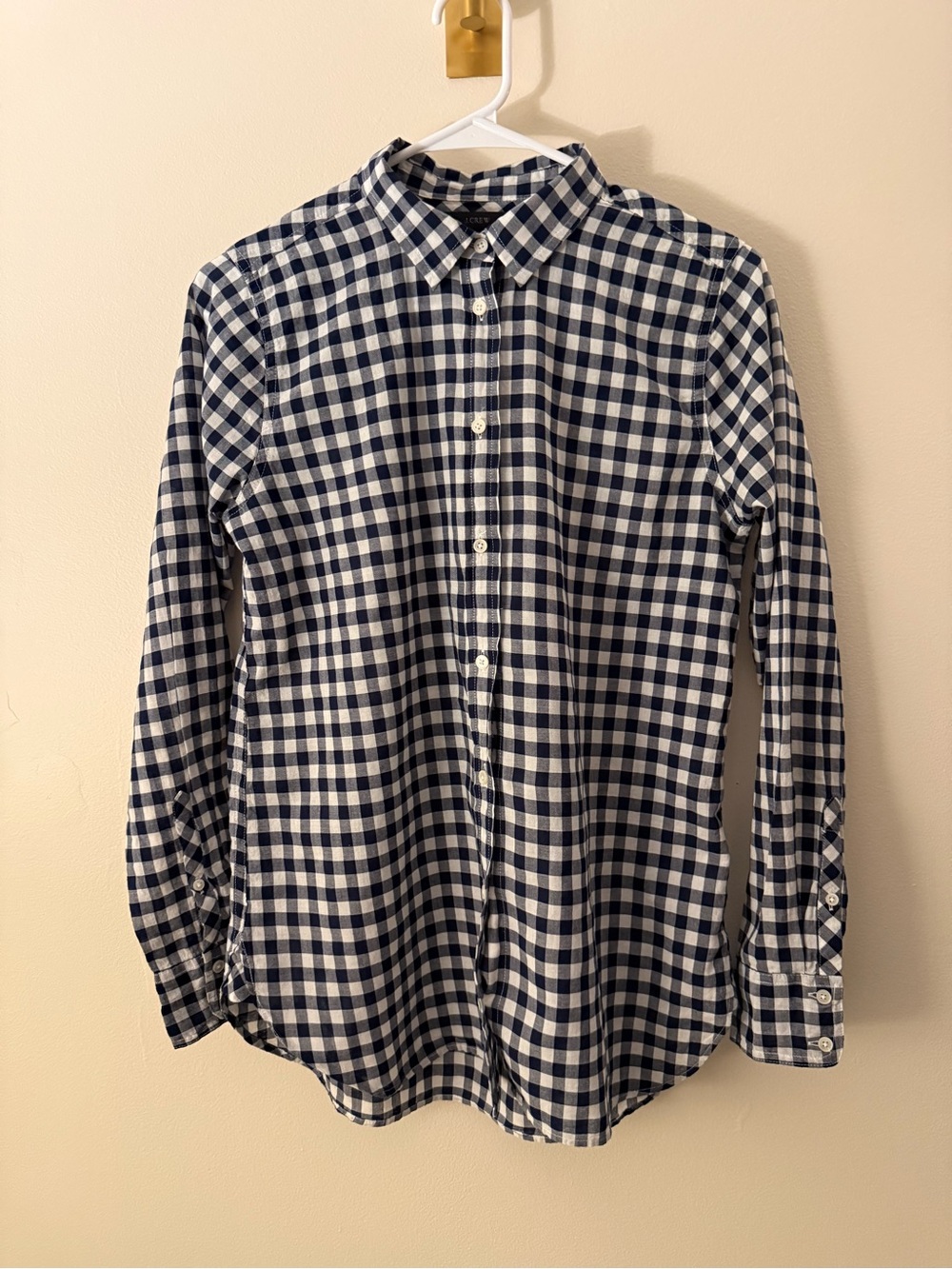 J. Crew Light Weight Boy Cut Navy and White Gingham Button-Down Shirt - Womens